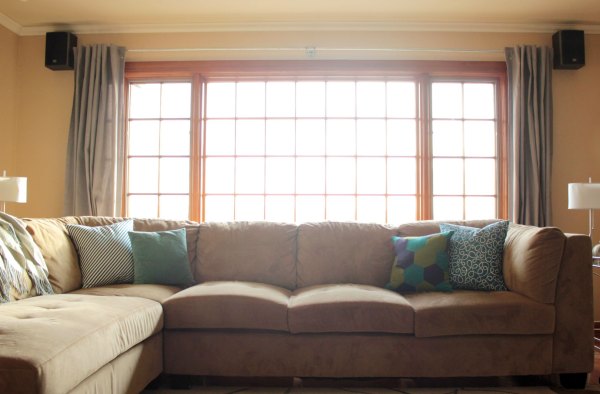 Blue and Green Winter Pillows on Couch