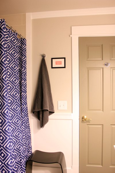 Main Bathroom Painted Door With Shower Curtain