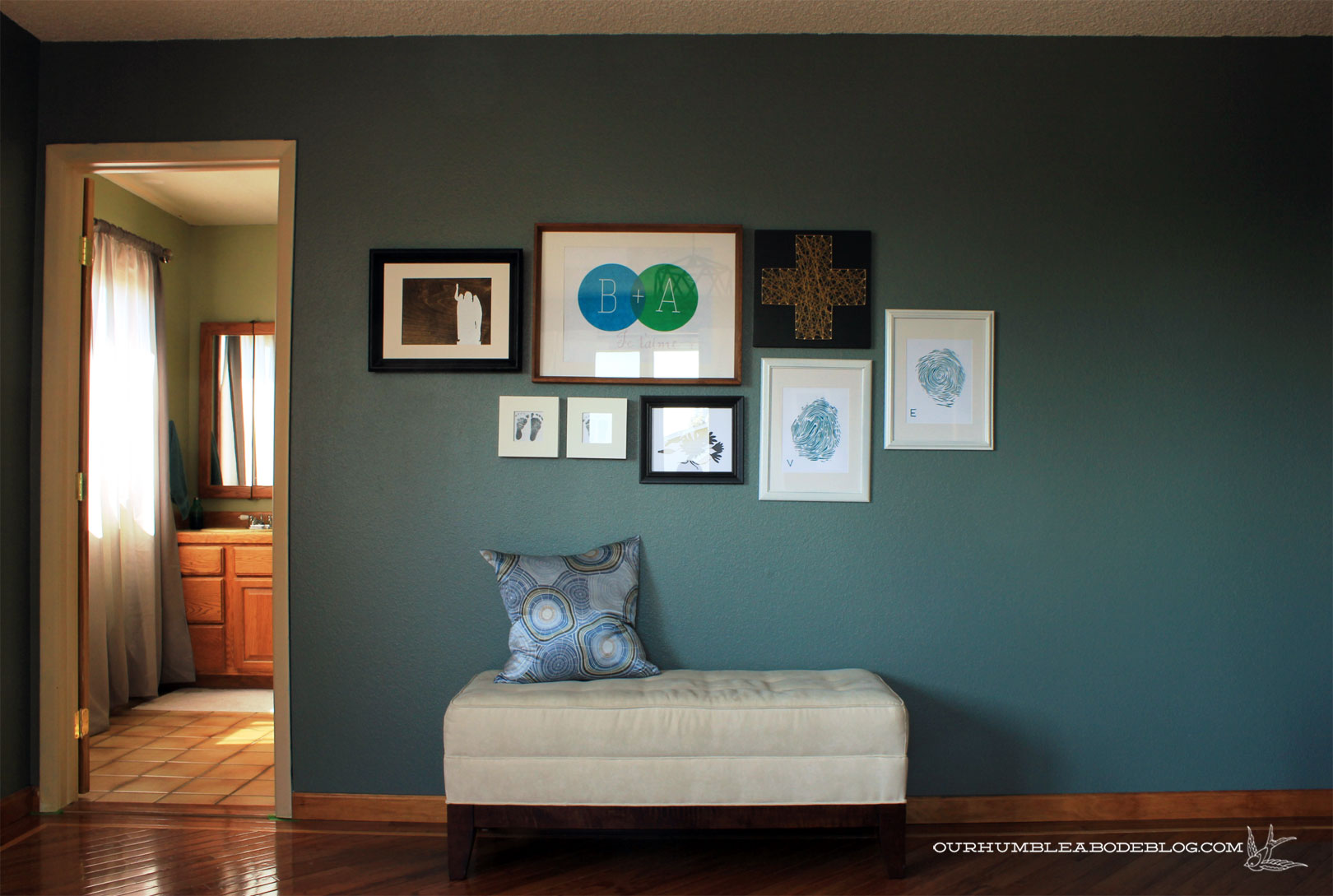 MasterBedroomPaintedBlueSageGalleryWall