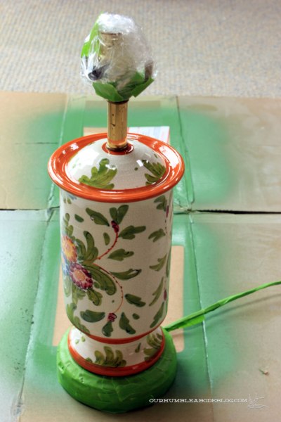 Faux-Zinc-Lamp-Taped-for-Spray-Paint