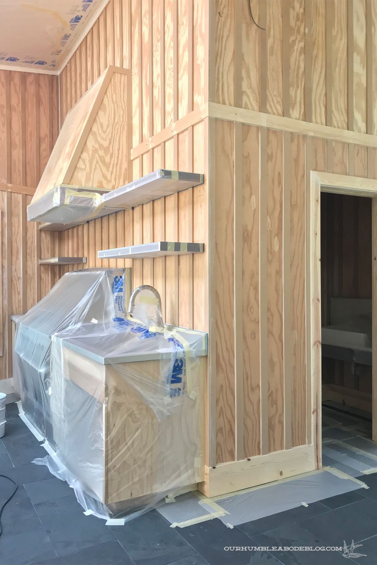 Priming-Pool-House-Walls-Masked-Kitchen